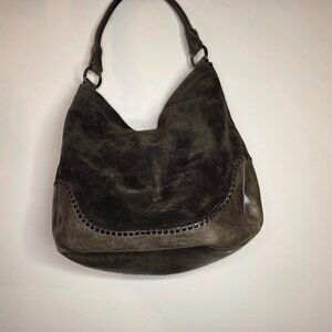 FRYE MELISSA WHIPSTITCH HOBO BAG PURSE IN DARK BROWN SUEDE AND LEATHER